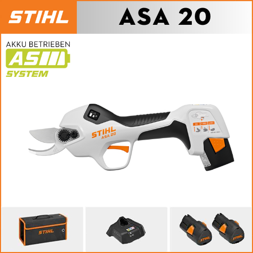 【STIHL】 ASA20*1, lítium akkumulátor*2, tárolódoboz*1, vágófej*1, töltő*1